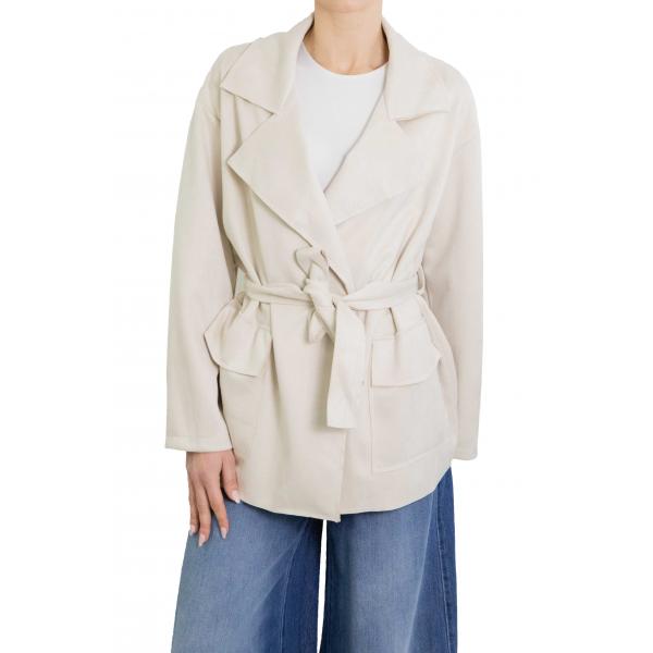 Giacca in ecorenna  lunga con cinta 